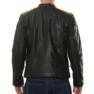 Skórzana kurtka motocyklowa męska postarzana czarna kurtka biker - Infinity Leather - 6