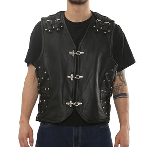 Men's Leather Motorcycle Vest Black Biker Waistcoat - Infinity Leather - 1