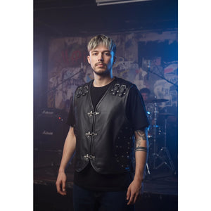 Men's Leather Motorcycle Vest Black Biker Waistcoat - Infinity Leather - 2