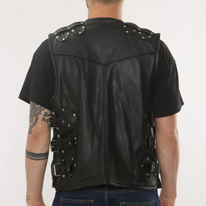 Men's Leather Motorcycle Vest Black Biker Waistcoat - Infinity Leather - 6