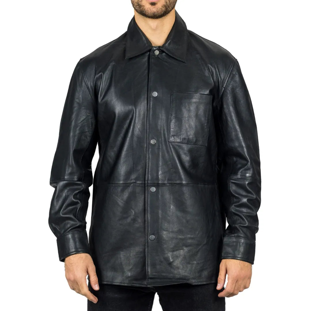 Męska skórzana koszulowa kurtka trucker w stylu western - Infinity Leather - 1
