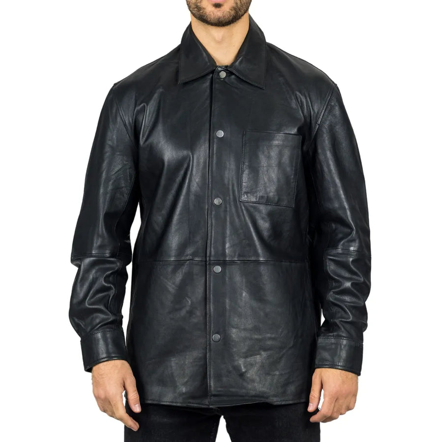 Giacca da camionista western con camicia in pelle da uomo - Infinity Leather - 1