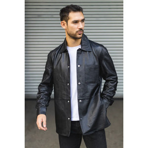 Męska skórzana koszulowa kurtka trucker w stylu western - Infinity Leather - 2