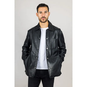 Męska skórzana koszulowa kurtka trucker w stylu western - Infinity Leather - 3