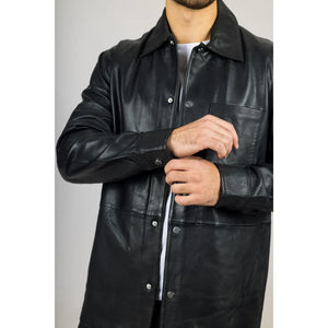 Męska skórzana koszulowa kurtka trucker w stylu western - Infinity Leather - 5