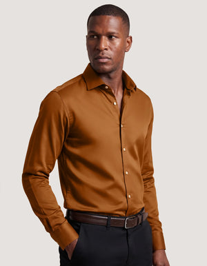 Men's Light Brown Satin Dress Shirt - Brian Oak - 2