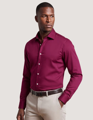 Men's Magenta Satin Dress Shirt - Brian Oak - 2