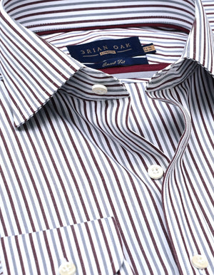 Chemise homme rayures bordeaux grises coton - Brian Oak - 3
