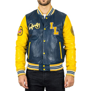 Chaqueta bomber tipo bomber de cuero azul marino para hombre - Infinity Leather - 1