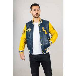 Chaqueta bomber tipo bomber de cuero azul marino para hombre - Infinity Leather - 3