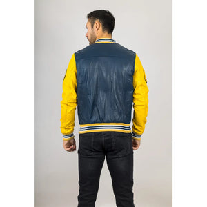 Chaqueta bomber tipo bomber de cuero azul marino para hombre - Infinity Leather - 7