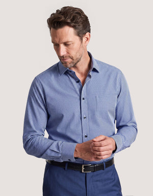 Camicia Uomo Blu Navy a Righe, Cotone, Vestibilità Classica - Brian Oak - 2