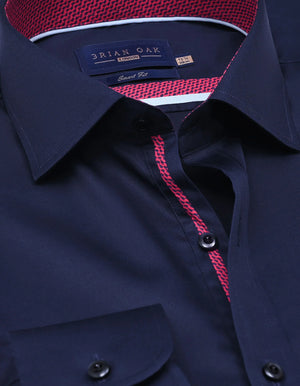 Men's Navy Designer Satin Dress Shirt - Brian Oak - 3
