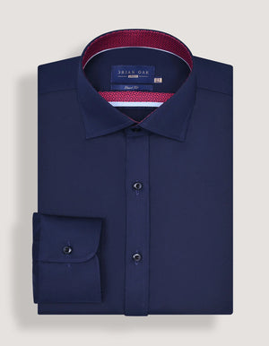 Men's Navy Designer Satin Dress Shirt - Brian Oak - 4