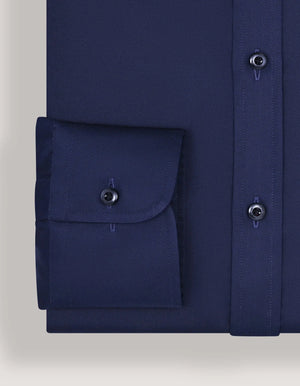 Men's Navy Designer Satin Dress Shirt - Brian Oak - 5