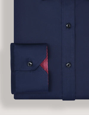 Marineblau Satinhemd Herren Baumwolle elegant bequem - Brian Oak - 5