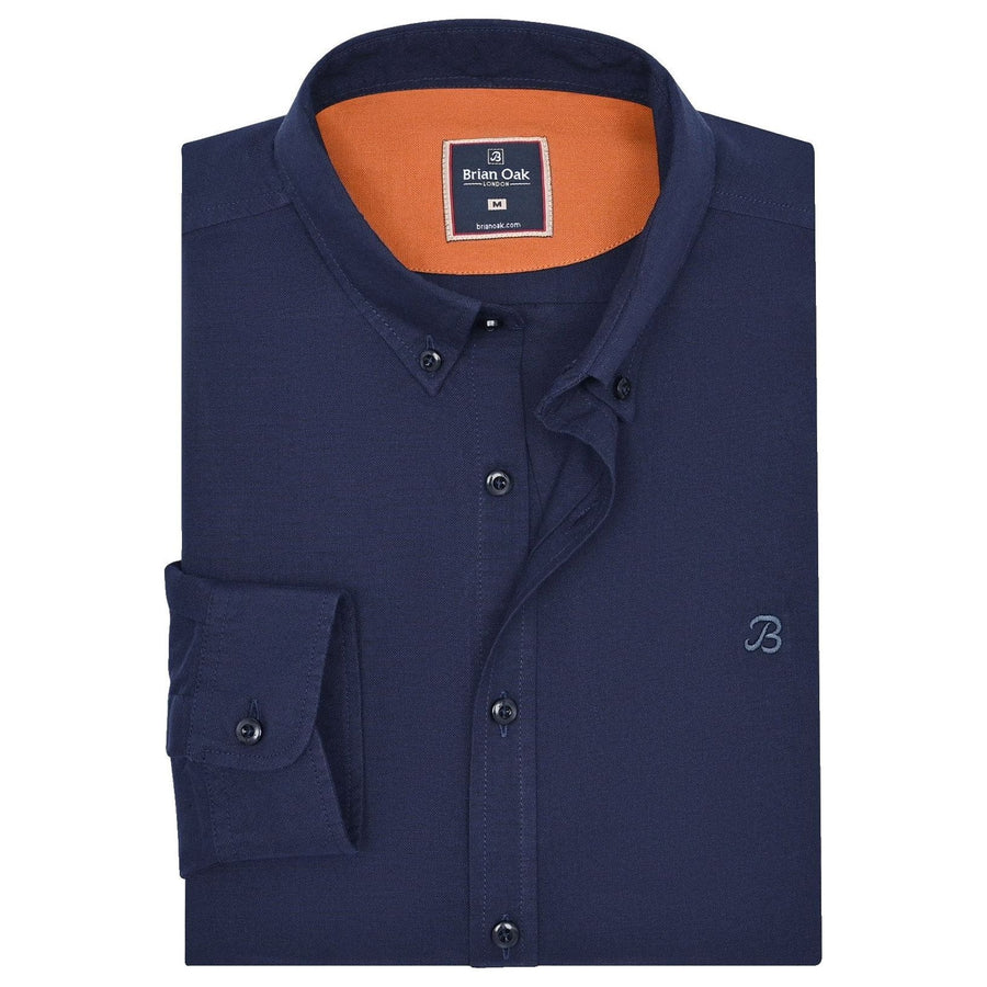 Men's Navy Long Sleeve Button Down Casual Shirt - Brian Oak - 1