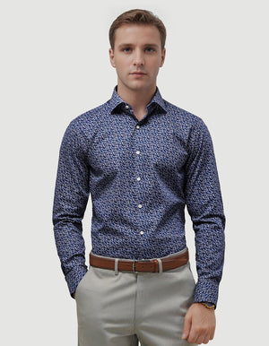 Mens Navy Paisley Print Formal Shirt - Brian Oak - 2