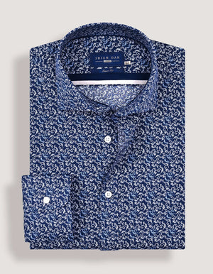 Mens Navy Paisley Print Formal Shirt - Brian Oak - 3
