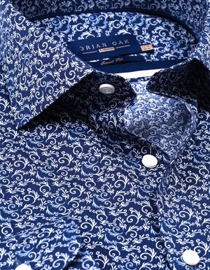 Mens Navy Paisley Print Formal Shirt - Brian Oak - 4