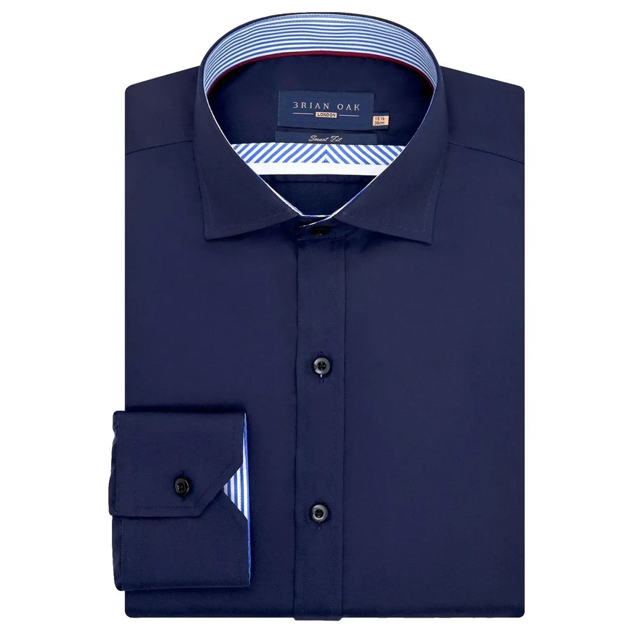 Chemise formelle satin bleu marine rayures contrastées homme - Brian Oak - 1