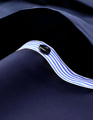 Men's Navy Satin Formal Shirt with Striped Contrast Trim - Brian Oak - 5