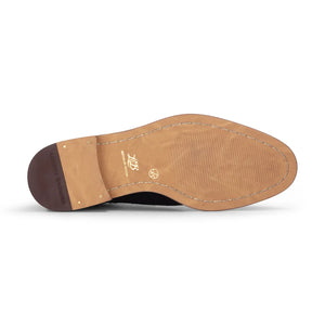 Wsuwane sztyblety za kostkę męskie granatowe zamszowe skórzane - Granatowy - London Brogues - 5