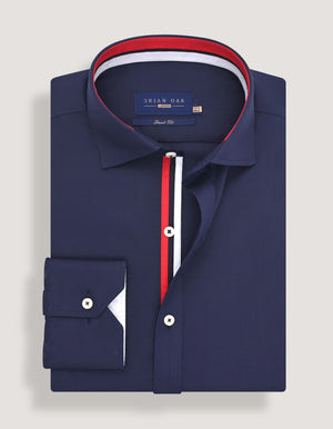 Cămașă formală pentru bărbați bleumarin din twill cu tiv contrastant cu steagul Regatului Unit - Brian Oak - 2