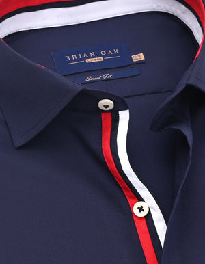 Cămașă formală pentru bărbați bleumarin din twill cu tiv contrastant cu steagul Regatului Unit - Brian Oak - 3