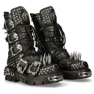 New Rock 1535-S1 - Czarne wysokie kozaki wojskowe z kolcami punk - New Rock - 1