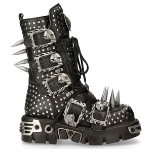 New Rock 1535-S1 - Czarne wysokie kozaki wojskowe z kolcami punk - New Rock - 2