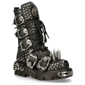 New Rock 1535-S1 - Czarne wysokie kozaki wojskowe z kolcami punk - New Rock - 3