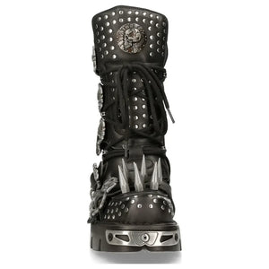 New Rock 1535-S1 - Czarne wysokie kozaki wojskowe z kolcami punk - New Rock - 4