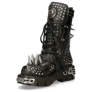 New Rock 1535-S1 - Czarne wysokie kozaki wojskowe z kolcami punk - New Rock - 5