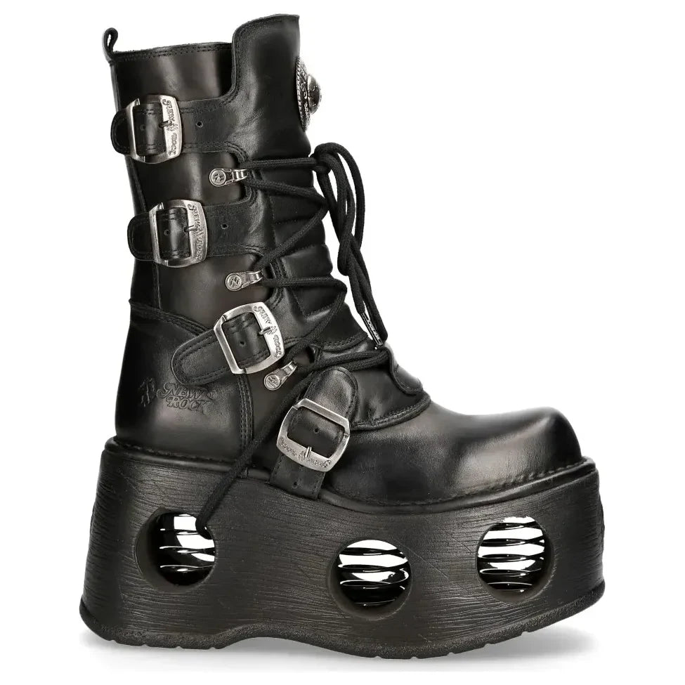 Buty za kostkę męskie metaliczne Neptuno skórzane na platformie - New Rock - 1