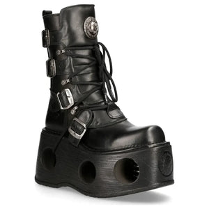 Buty za kostkę męskie metaliczne Neptuno skórzane na platformie - New Rock - 3
