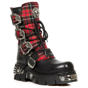 New Rock 391T-S1 - Buty za kostkę męskie czarne skórzane w kratę gotyckie - New Rock - 3