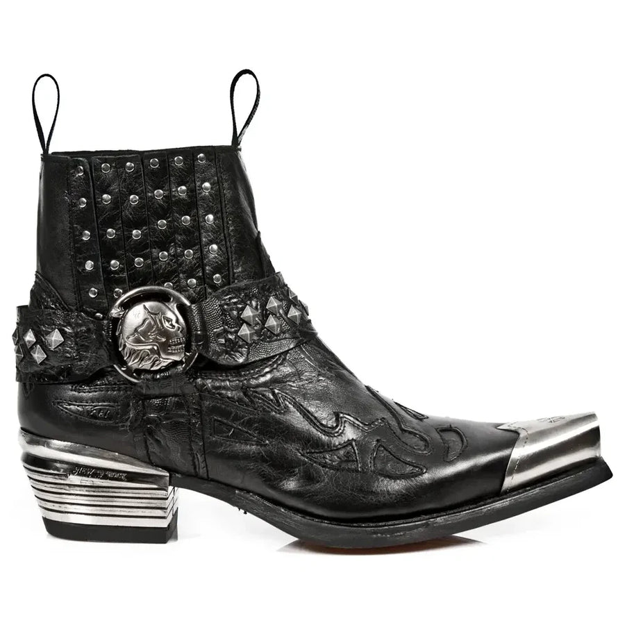 New Rock 7950P-S1 - Czarne kowbojki skórzane wojskowe z metalowym noskiem - New Rock - 1