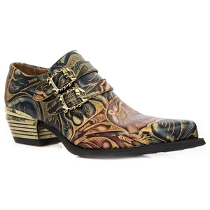 Męskie New Rock M-7960-s14 tłoczone retro buty czarne skórzane - New Rock - 2
