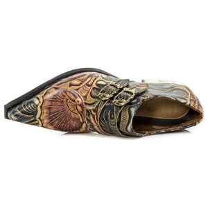 Męskie New Rock M-7960-s14 tłoczone retro buty czarne skórzane - New Rock - 7