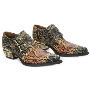 Męskie New Rock M-7960-s14 tłoczone retro buty czarne skórzane - New Rock - 8