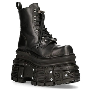 Męskie New Rock MILI083CCT-C4 metaliczne czarne skórzane militarne buty za kostkę - New Rock - 2