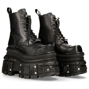 Męskie New Rock MILI083CCT-C4 metaliczne czarne skórzane militarne buty za kostkę - New Rock - 4