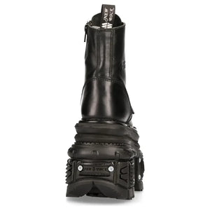 Męskie New Rock MILI083CCT-C4 metaliczne czarne skórzane militarne buty za kostkę - New Rock - 5