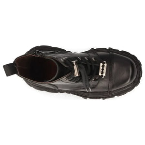 Męskie New Rock MILI083CCT-C4 metaliczne czarne skórzane militarne buty za kostkę - New Rock - 7