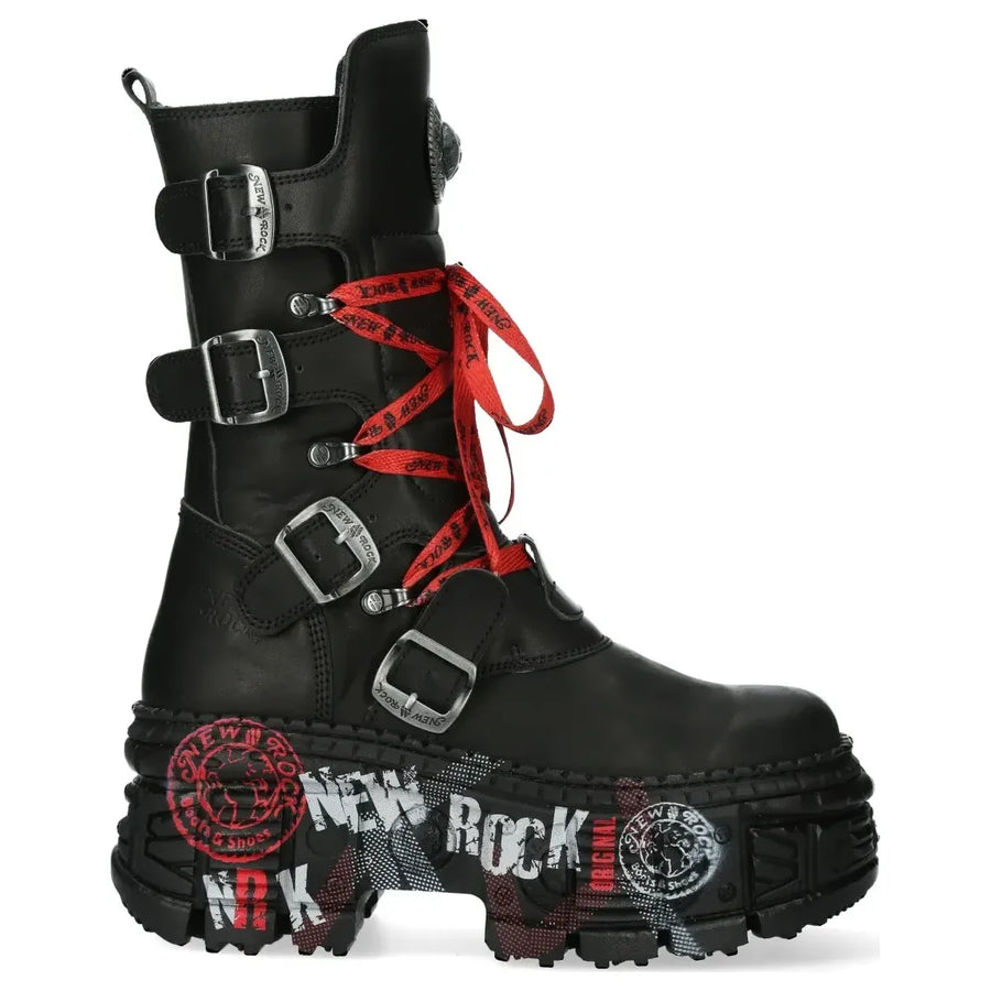 New Rock WALL028B-C1 Stivali Gotici con Piattaforma Pelle Nera Unisex Emo - New Rock - 1