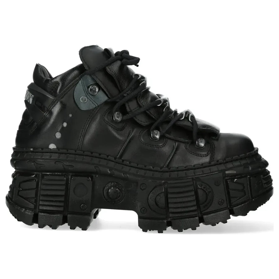 Stiefel Unisex New Rock WALL106-S12 Metallic Schwarz Leder Plateaustiefel - New Rock - 1