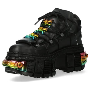 New Rock WALL106-S23 - Czarne buty skórzane na platformie unisex gotyckie - New Rock - 5