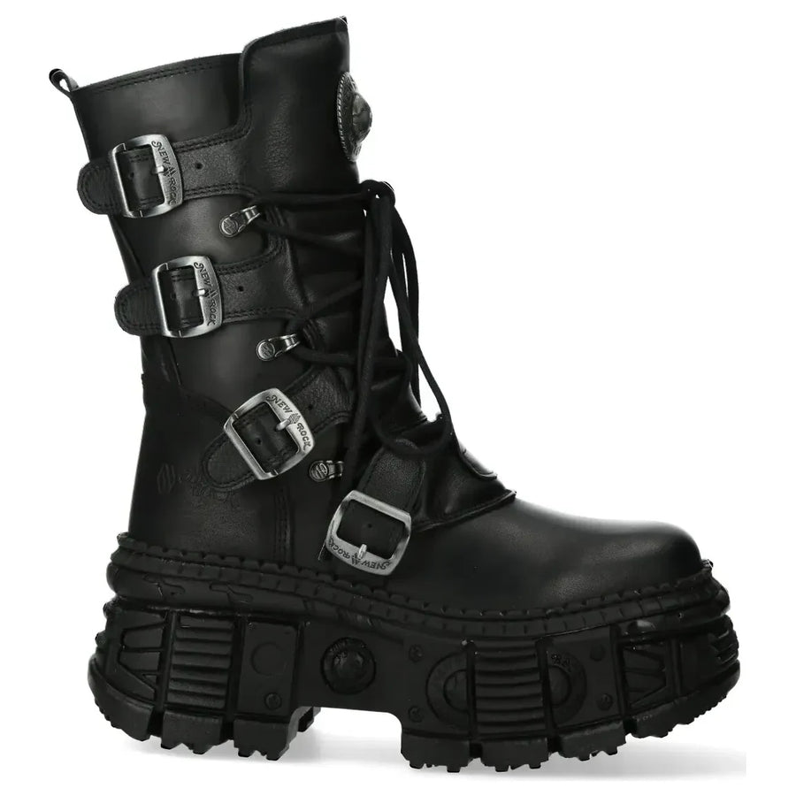 Men's New Rock WALL373-S5 Boots Punk Black Leather Platform Gothic - New Rock - 1