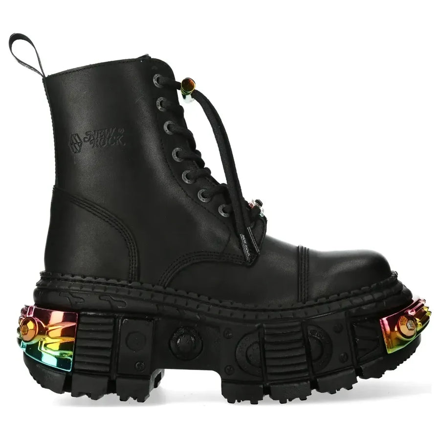 New Rock Stiefel WALL83CCT-S8 Unisex Metallic Schwarz Leder Plattform Emo Rock Boot - New Rock - 1
